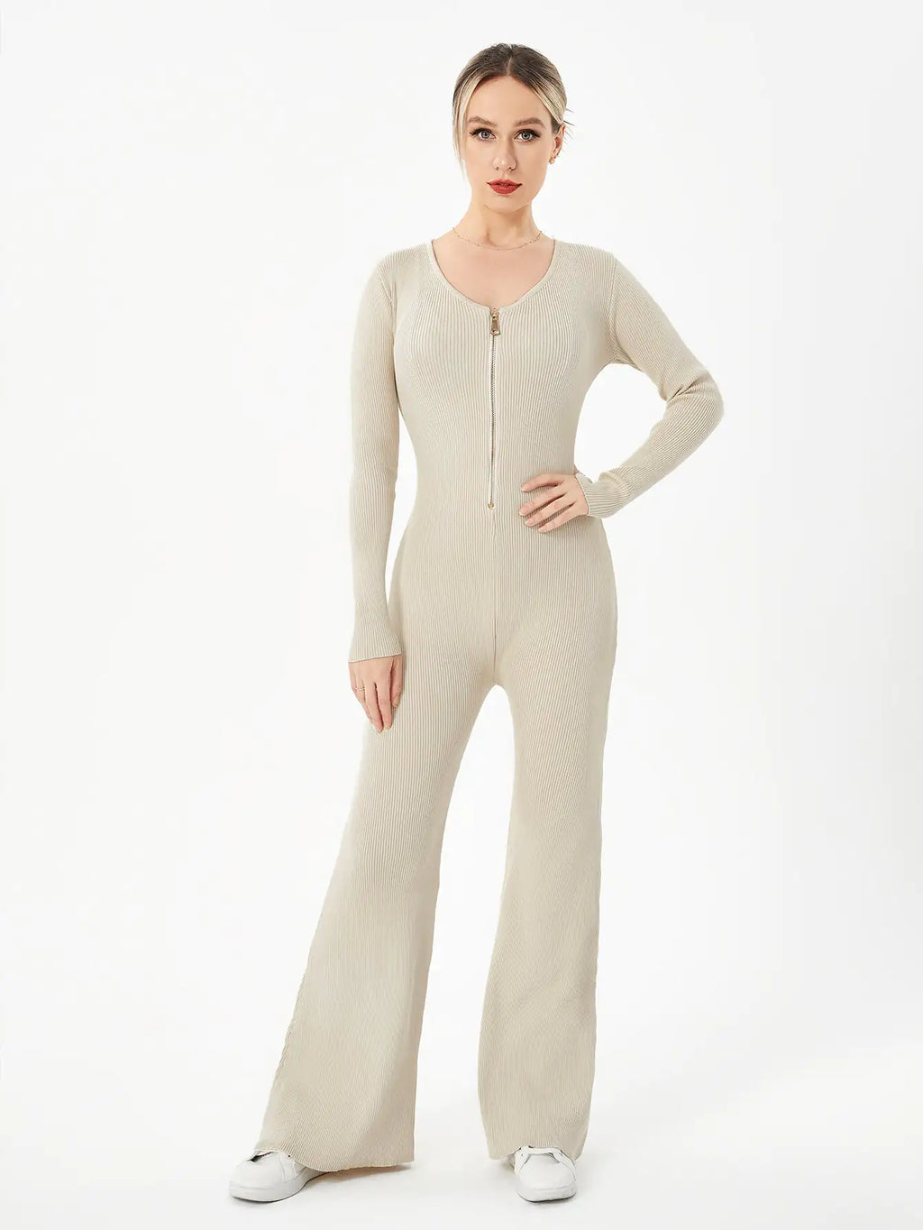 Avie zippered Round Neck Flared body suit